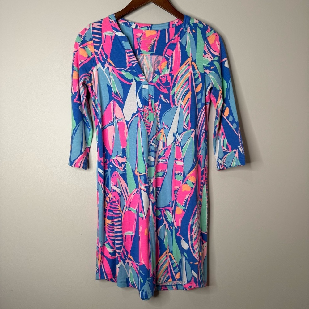Lilly Pulitzer Ali V-neck Shift Cover-up Dress Out to Sea Pima Cotton Size XXS